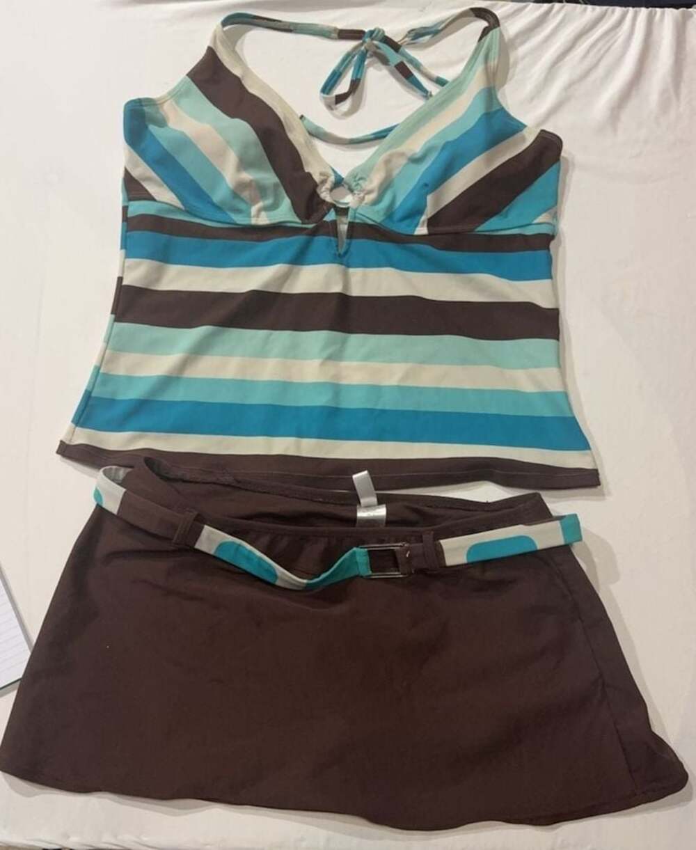 #181 Ocean Dreams Striped Halter Tankini Swimsuit Set Size 12